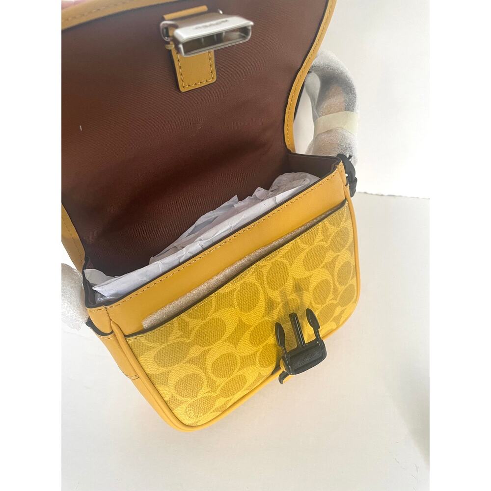 Coach Racer Crossbody Bag Canary Yellow Signature Canvas Charms CEB25 - Picture 13 of 13
